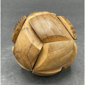 Vintage Handmade Solid Hard Wood Circular Ball Puzzle
